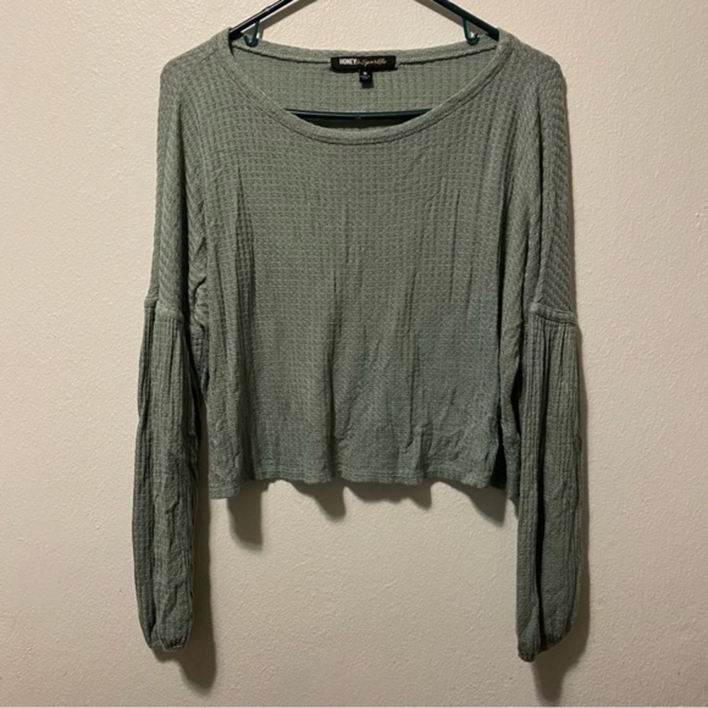 Honey &‎ Sparkle Shirt Women’s Sweater Size M Crop Top Green LongSleeve